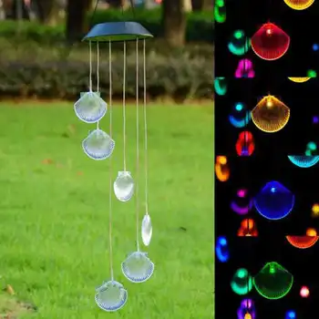 

Outdoor Shell LED Solar Lamp Wind Home Garden Decor Solar Light Solar Powered Color-Changing Wind Chime Light Wedding Decor