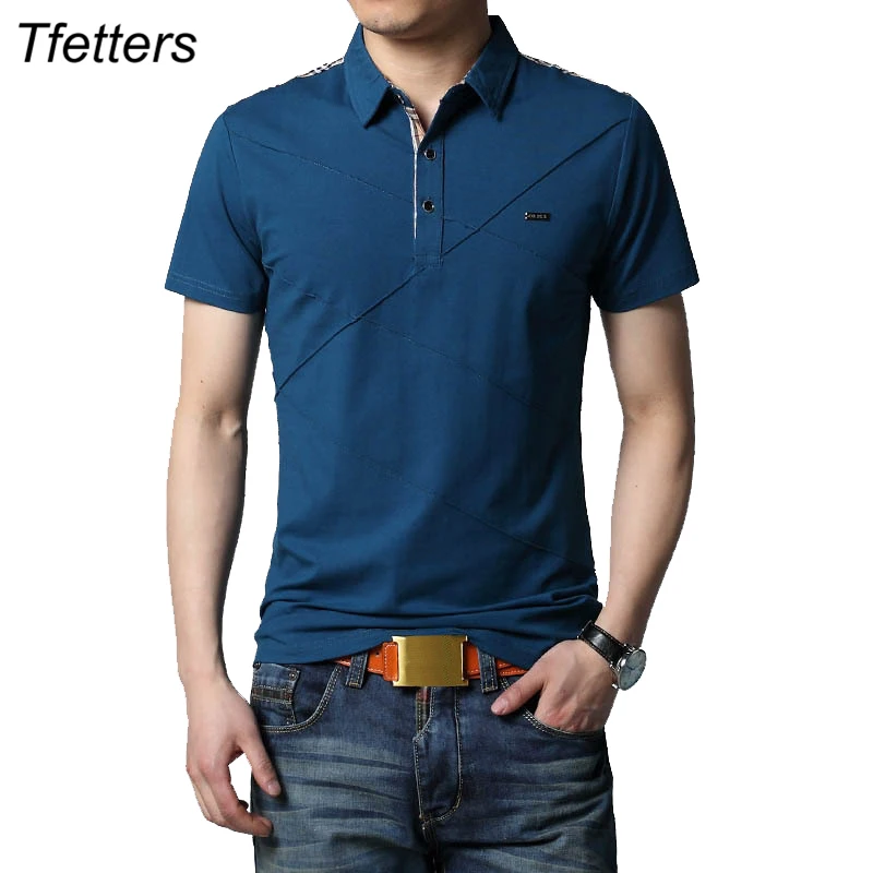 

TFETTERS 2020 Hot Summer Men's T-shirt Cutting Design Solid Color Short Sleeve Turn-Down Color Cotton T shirt Men Plus Size