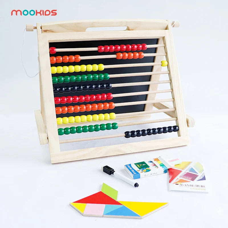 

Mookids Originality Set with Bead Abacus Wooden Magnetic Blackboard With Colorful BlocksDrawing Board Wooden Teaching Stationery