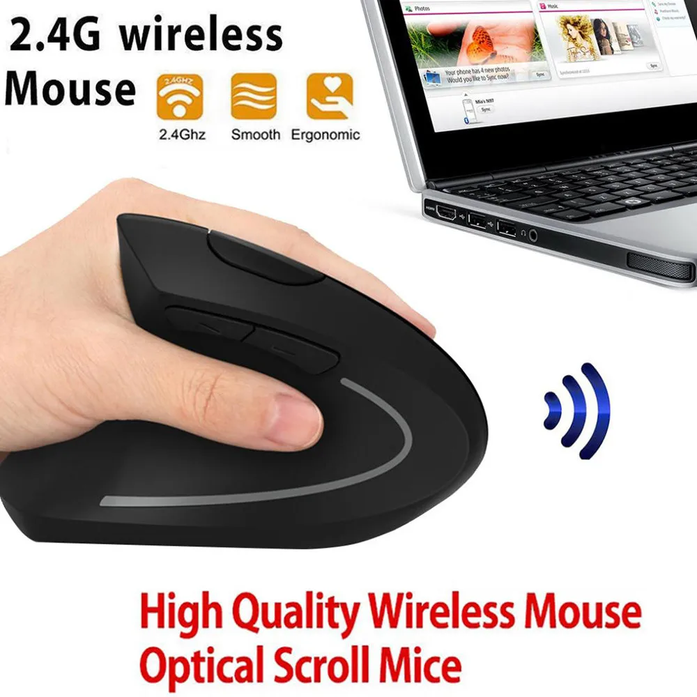 

Fashion Mouse 2.4G Wireless Ergonomic Vertical Mouse Left hand Optical 1600DPI Gaming Mic myszka bezprzewodowa#guahao