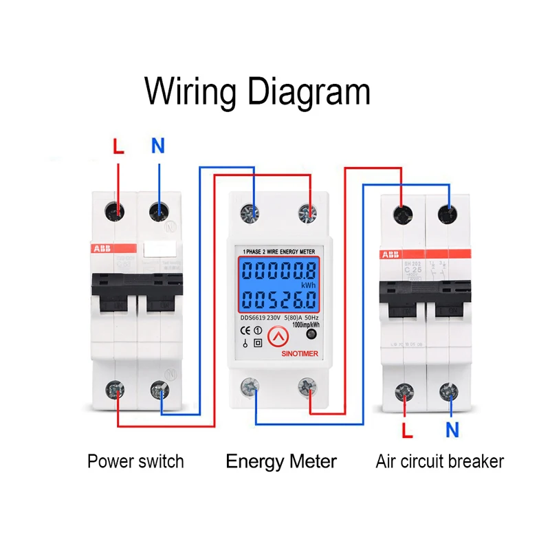 noise level meter Din Rail Digital Single Phase Reset Zero Energy Meter kWh Voltage Current Power Consumption Meter Wattmeter Electricity 220V AC 5m tape measure