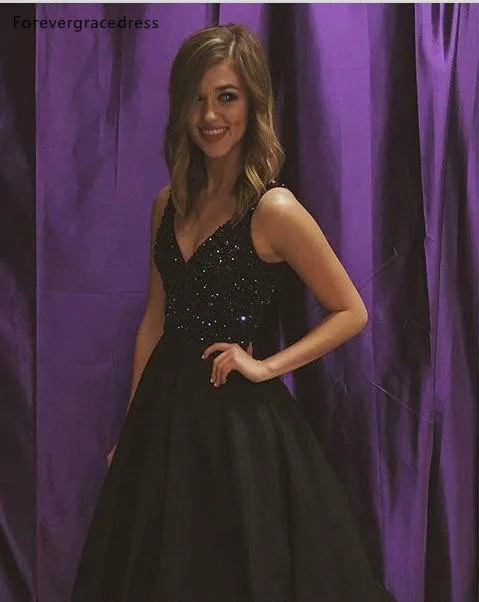 Sparkly Black Evening Dresses 2018 A Line V Neck Long Celebrity Pageant Gowns Red Carpet Prom Dresses Plus Size BA7743  138 (3)