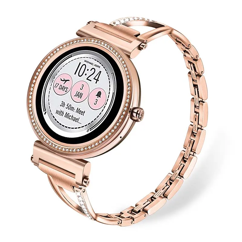 Stainless Steel+ Diamond Watchband for Michael Kors(MK) Women's Access Sofie / Sofie HR / Runway Smart Watch Band Wrist Strap