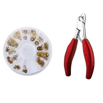 

1 Set Nail Art Gold Metal Slice Stickers Design Decoration & Foot & 1 Pcs Nail Cuticle Scissors Pliers Feet Care Toe