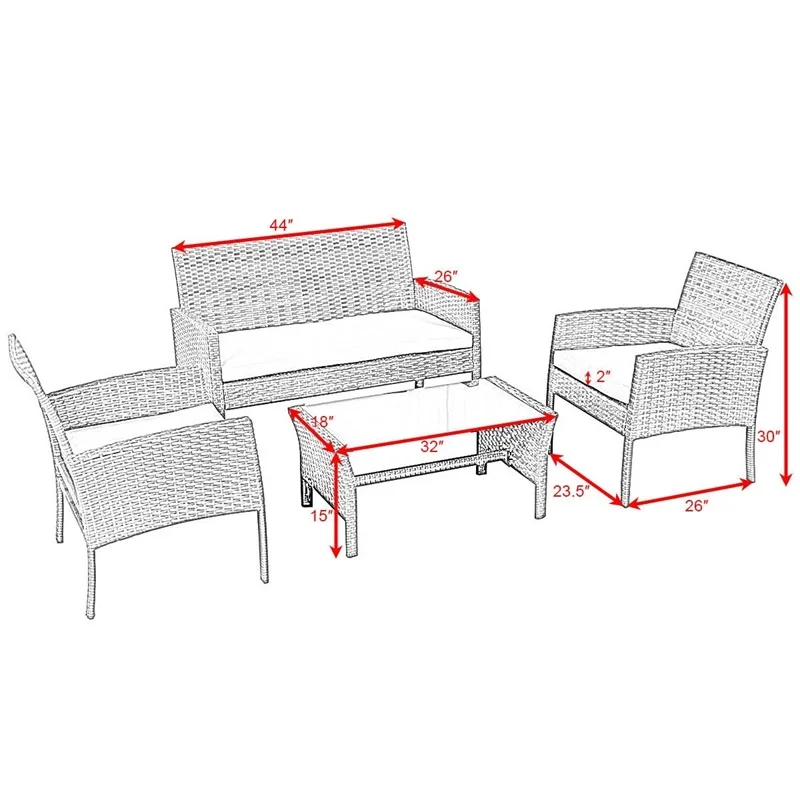 4 pcs Patio Steel Frame Coffee Table Furniture Set Sturdy Powder-coated Metal Frame W/ Cushion Outdoor Furniture HW54519 4 pcs Patio Steel Frame Coffee Table Furniture Set Sturdy Powder-coated Metal Frame W/ Cushion Outdoor Furniture HW54519