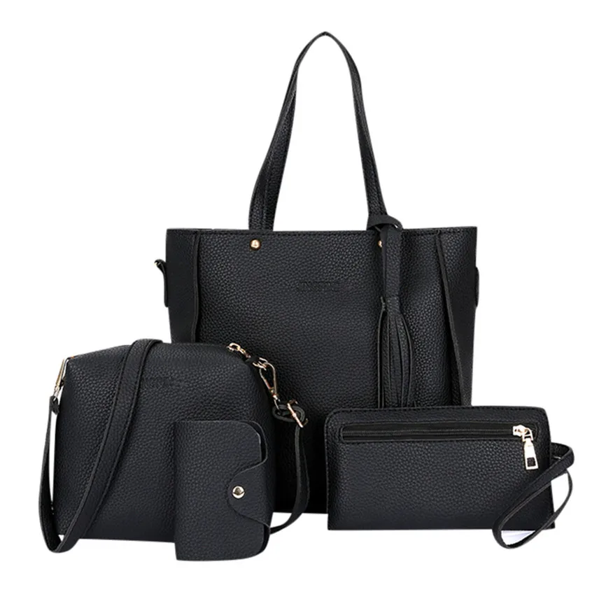 Женская сумка, четыре части, сумка через плечо, сумка-кошелек, сумочка, Новое поступление, роскошные женские сумки, Дизайнерская кожаная сумка для женщин A9 - Цвет: Black