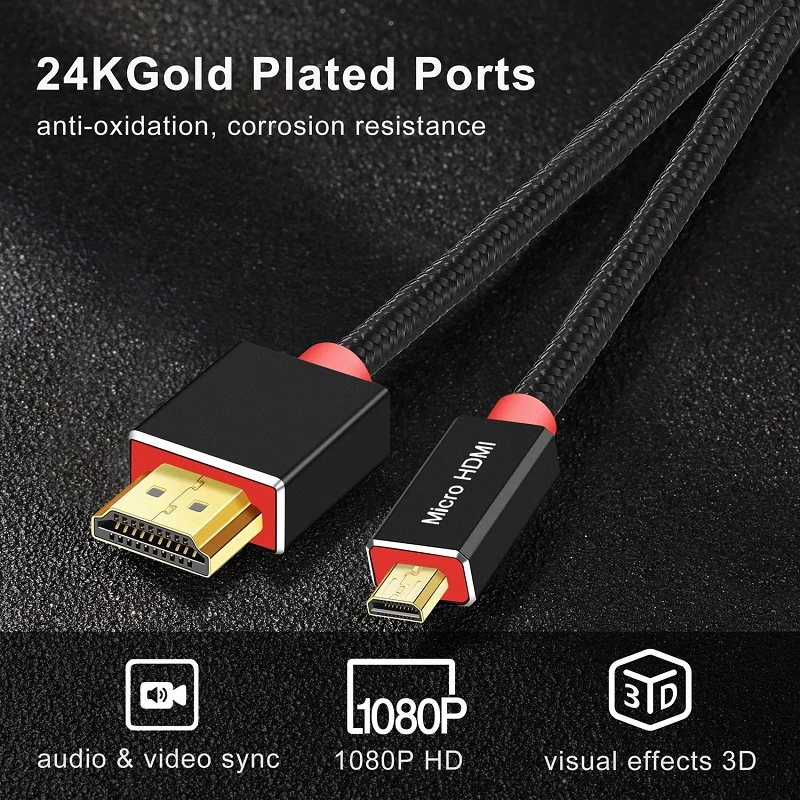 Micro HDMI to HDMI Cable Adapter 4K 60Hz 1080P Ethernet Audio braid cable for camera  HDTV PS3 XBOX PC 1m 2m 3m Micro HDMI