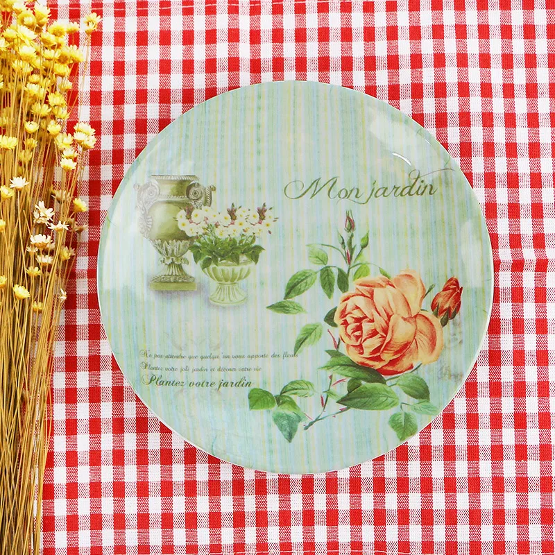 5pcs 8 inch Floral Round Plastic Plates Dinner Set Plates and Dishes Dishes and Plates sets Christmas Dessert& Bread Plates
