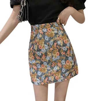 

Shirts Women Fashion 2020 Summer Mini Shirts Floral Printed Vintage High Waist Bodycon Bag Lady Casual Party Hip Skirts Female
