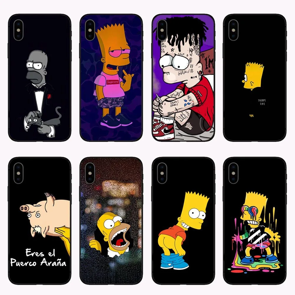 

Black Silicone Simpson phone Case cover For iPhone 5 5S SE 6 6s 7 8 Plus X 10 XR XS Max Bart Simpson funny cartoon coque