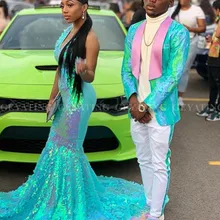 Сексуальные бирюзовые синие африканские платья для выпускного вечера с открытой спиной для девочек, длинное блестящее платье для выпускного торжественное вечерние платья