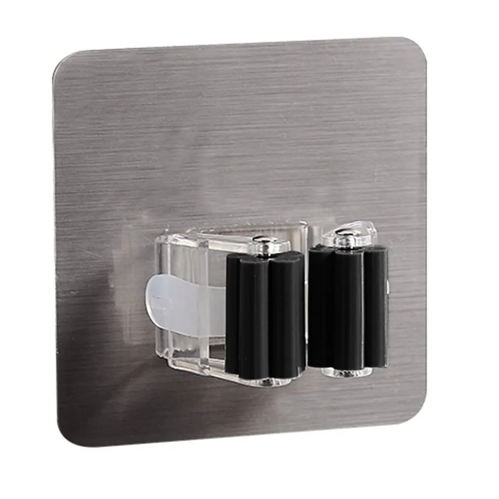 

Multifunctional Self-Adhesive Seamless Stickers Mop Rack Kitchen Broom Rack Bathroom Hanger Hook with Spring Clip