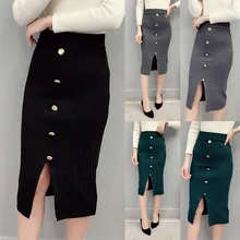 Зимняя юбка, эластичные юбки, Женская Осенняя зимняя теплая прямая юбка в рубчик, юбка средней длины, faldas de punto de invierno# y3