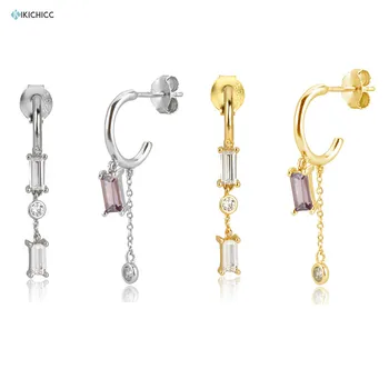 

Kikichicc 925 Sterling Silver Purple Crystal Drop Earring 2020 Clear Zircon CZ Circle Round Crystal Piercing Fine Jewelry