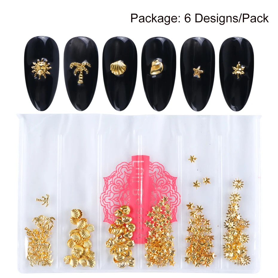 3D металлические золотые Ломтики украшения для ногтей Смешанная оболочка Звездное дерево сплав для дизайна ногтей шпильки Стразы маникюрные аксессуары для ногтей SA25