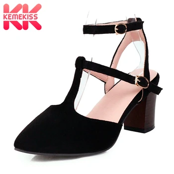 

KemeKiss Women Sandals Pointed Toe Ankle Strap Buckle Solid Color Square Heel Casual Party Club Dance Mujer Zapatos Size 34-43