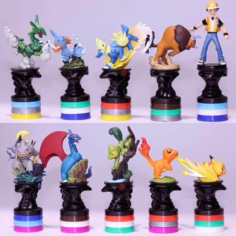 

10pcs/set Anime Satoshi Charmander Rayquaza Treecko Tauros Banette pokemones Action Figure Dolls Collections Toy Gifts for Kids