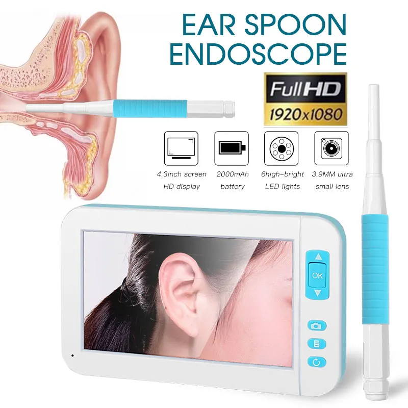 

Handheld Endoscope Ear Spoon Borescope Ear Endoscope Convenient Portable Clear 3.9mm/5.5mm with Display 1080P 4.3 Inches