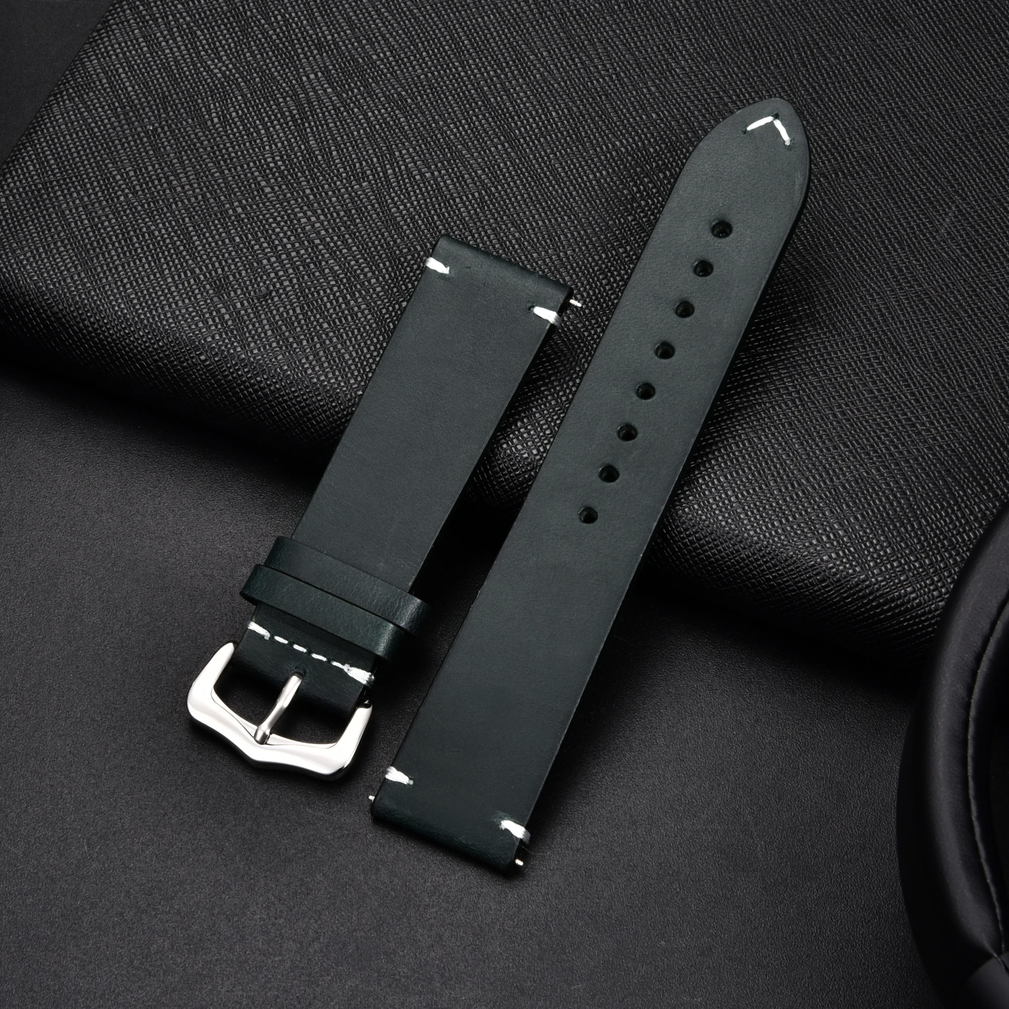 Vintage Genuine Leather Watch Strap - Premium Oil Wax Cowhide Discoloration Design, High-Quality Business Band