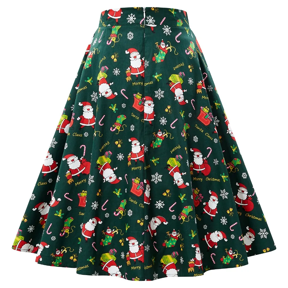 Красный Для женщин Рождественская юбка с Санта-Клаусом, зеленые брюки-клеш Винтаж Высокая Талия Чай юбка-трапеция модные Империя Вечерние