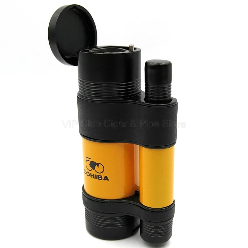 Cohiba Металл 3 синий огонь пламя сигарета зажигалка W/сигары удар Регулируемая пламя курительный инструмент карманный ветрозащитный зажигалка