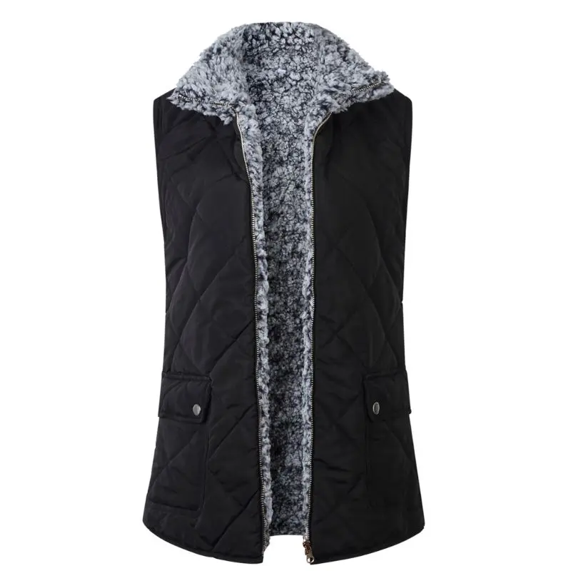 Женский зимний двусторонний пушистый двусторонний ветрозащитный жилет, пальто, женская верхняя одежда без рукавов, уплотненный теплый жилет с карманами, куртка