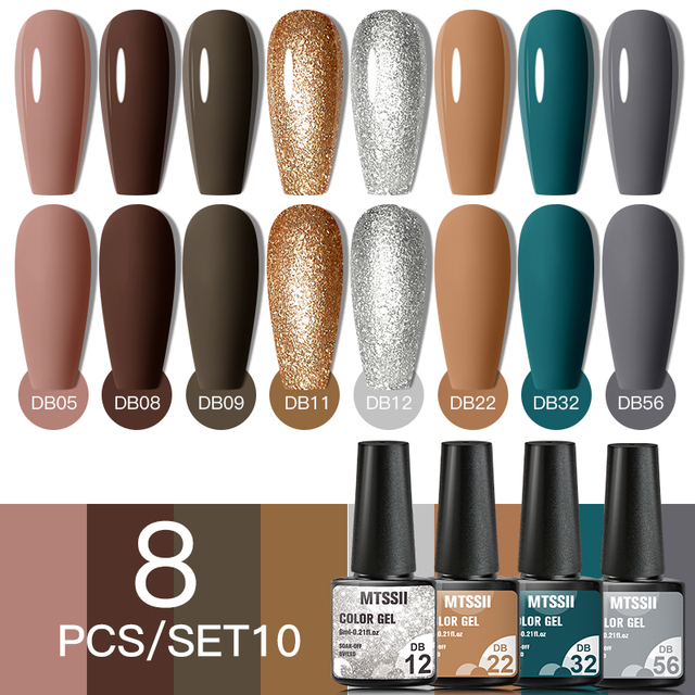 8pcs/set Nail Gel Polish Nail Color Glitter Sequins Matte Effect Long Lasting Base Top Coat Nail Art Design Hybrid Gel