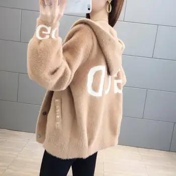 

Imitation Mink Fleece Small Coat Women's Autumn Clothing 2020 New Short Sweater Hooded Student Furry Knitted Cardigans