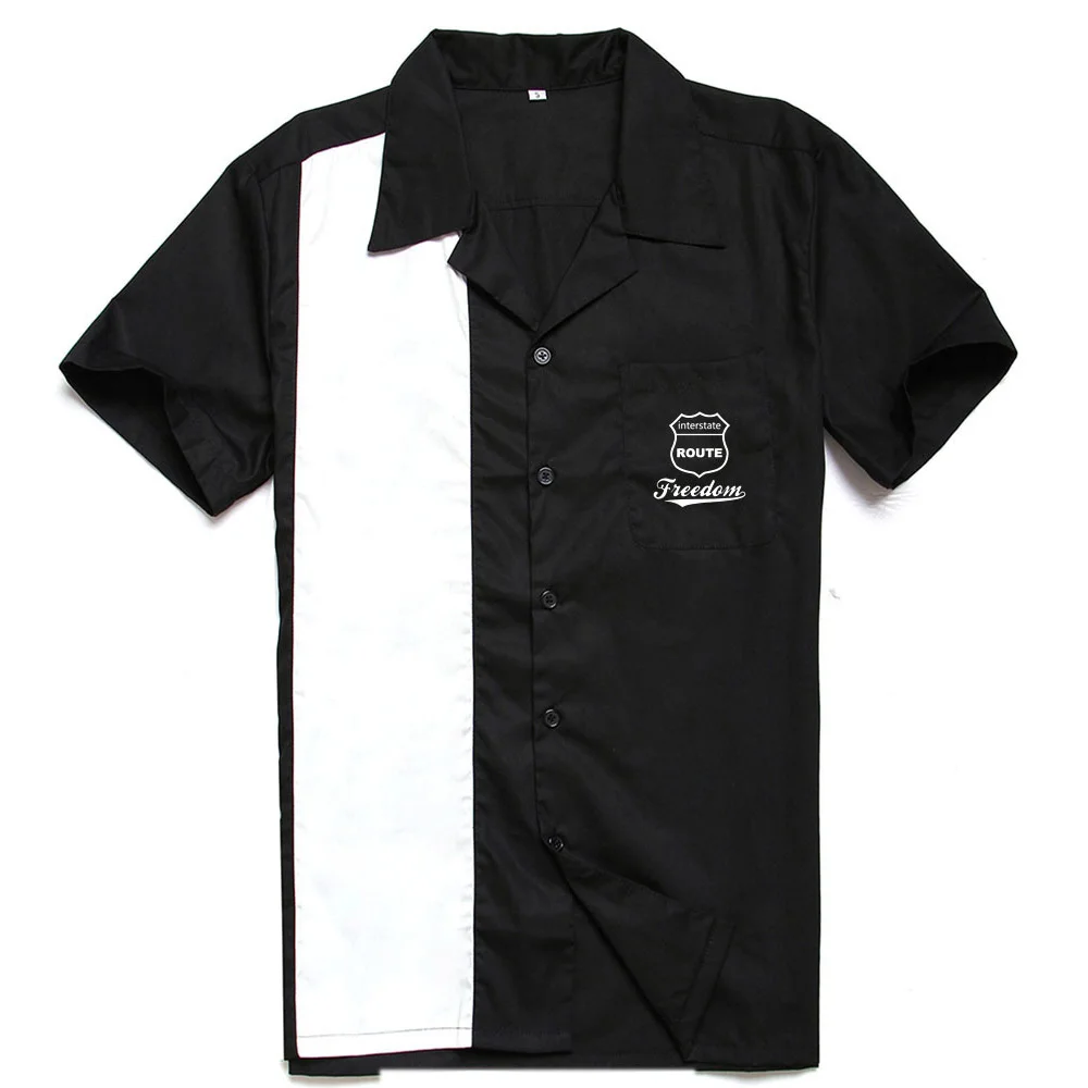3XL размера плюс, мужская рубашка, Ретро стиль, короткий рукав, черный, красный, рокабилли, боулинг, хлопок, повседневные рубашки для мужчин
