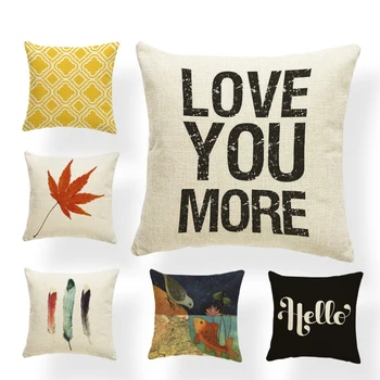 

Simple Nordic Style Cushion Set Lantern Diamond Letter Maple Leaf Fish Sofa Decorative Pillowcase Polyester Linen Rest Pillow