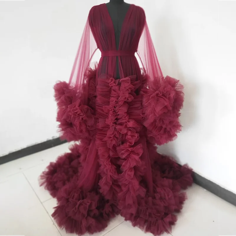 2021 Maternity Robes Women Long Tulle Bathrobe Dresses Photo Shoot Birthday Party Bridal Fluffy Party Sleepwear Customize Gown fashion fur robes women long bathrobe dresses photo shoot birthday party bridal fluffy party sleepwear custom made gown 2021