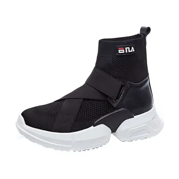 

High-top sneakers socks shoes women's elastic band casual wild thick-soled breathable net red stretch fly-woven women's shoes