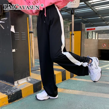 

LMCAVASUN Harajuku Casual Black Cargo Pants Women Pants Streetwear Korean Sweatpants Joggers jogger Couple pants Wide leg pants