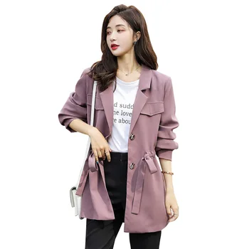 

Trench Coat Single Breasted Long Sleeve Straight-Cut 2019 Autumn Solid Color Elegant Versatile Slim Fit