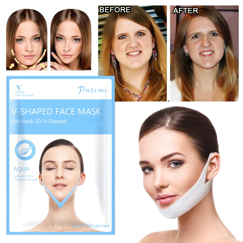 

PUTIMI 3PCS Thin Face Mask V-Shaped Ear Hook Firming Lifting Moisturizing Hydrogel Masks Anti Wrinkle Beauty V-Shaped Face Mask