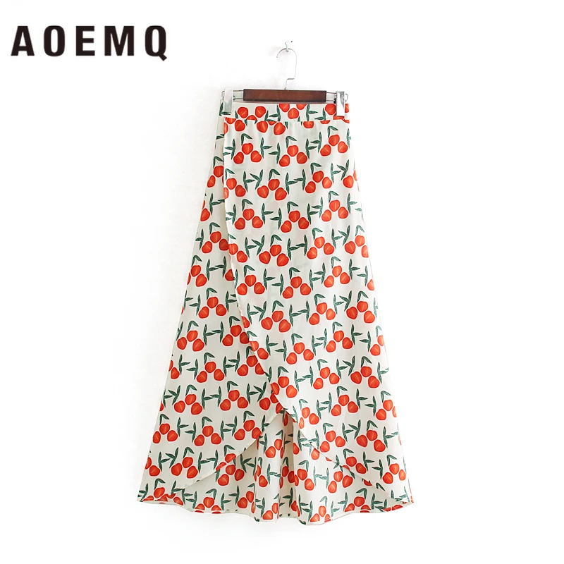 

AOEMQ Skirts Long-Swallowtail Modeling Summer Skirts Sweet Beach Fruit Cherry Print Skirts Lady Plus Size Women's Clothing