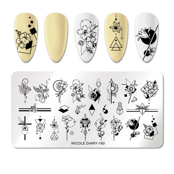 

NICOLE DIARY Nail Stamping Plate Rectangle Flower Stainless Steel Nail Art Image Stamp Stencils Nail Art Decoration