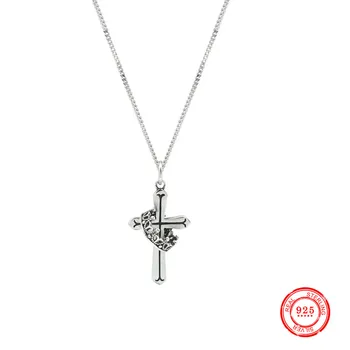 

s925 sterling silver retro crown cross pendant Korean style personality temperament female clavicle chain jewelry