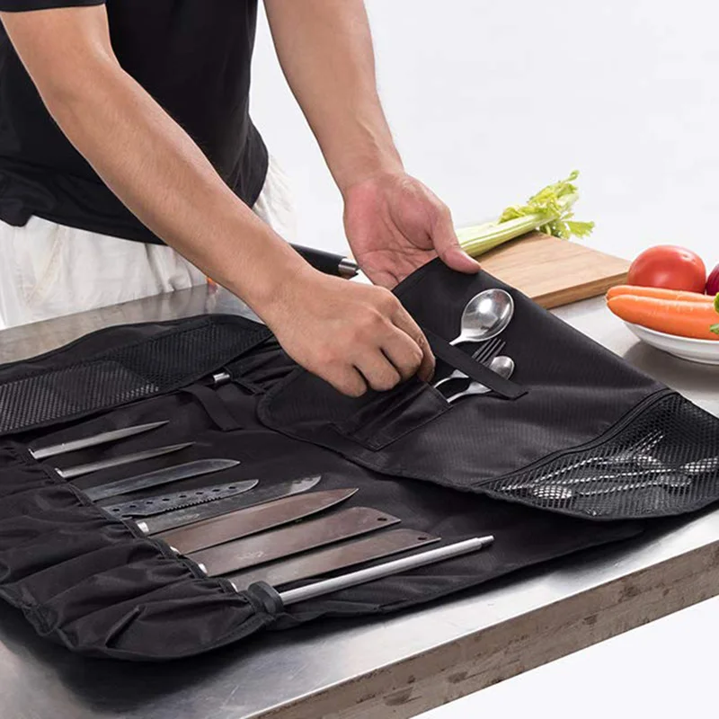 

Chef Cutlery Bag With 11 Slots Roll Bag Multi-function with Handle Shoulder Strap Mesh Holder LBShipping