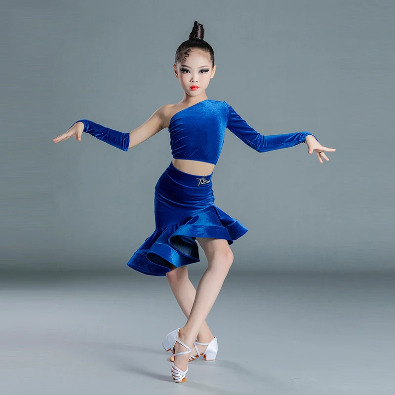 Girls Velvet Split Suit Latin Top Mermaid Skirts Ballroom Competition Prom Dress Latin Dancing Costume