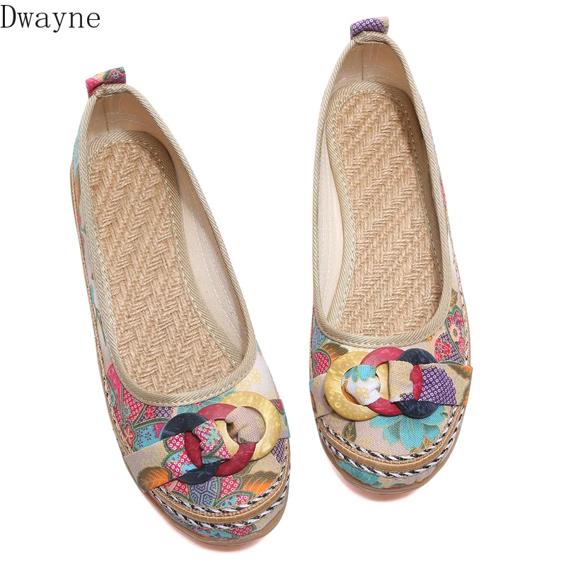 

Spring and autumn new handmade canvas shoes national wind flat shallow mouth round head single shoes women