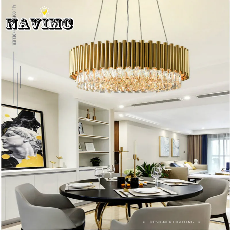Новая хрустальная люстра Золотая Роскошная гостиная k9 хрустальная лампа круглый светодиодный фонарь