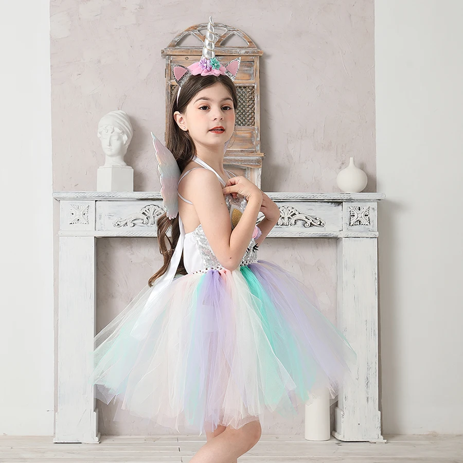 Sequin Unicorn Flower Girls Tutu Dress Pastel Rainbow Pony Dress Kids Halloween Birthday Party Carnival Costume Unicorn Outfit (3)