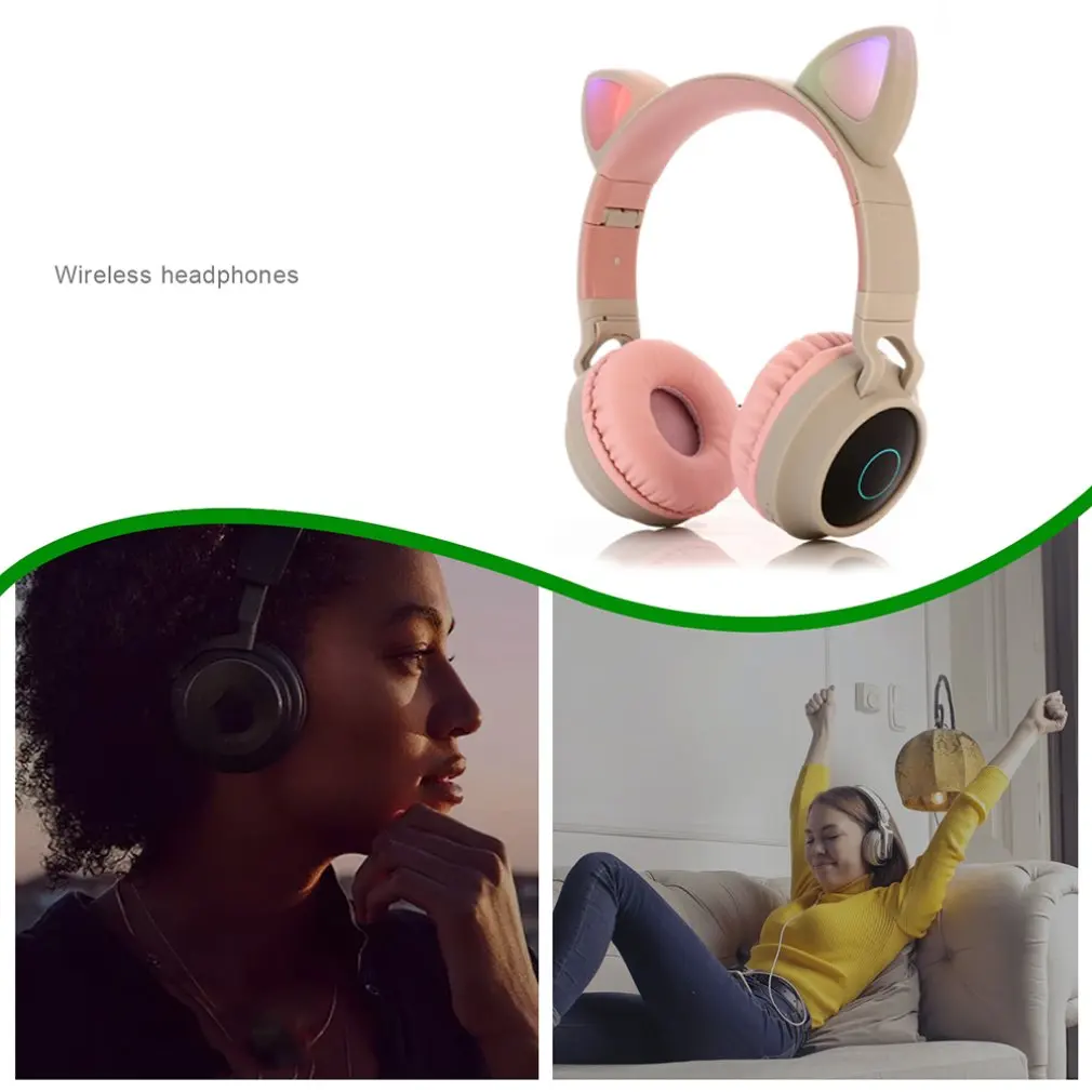 Cute Cat Ear Headset Wireless Headset Headphones 5 0 Bass Foldable Stereo Headphones Gaming Headphones For Cell Phone