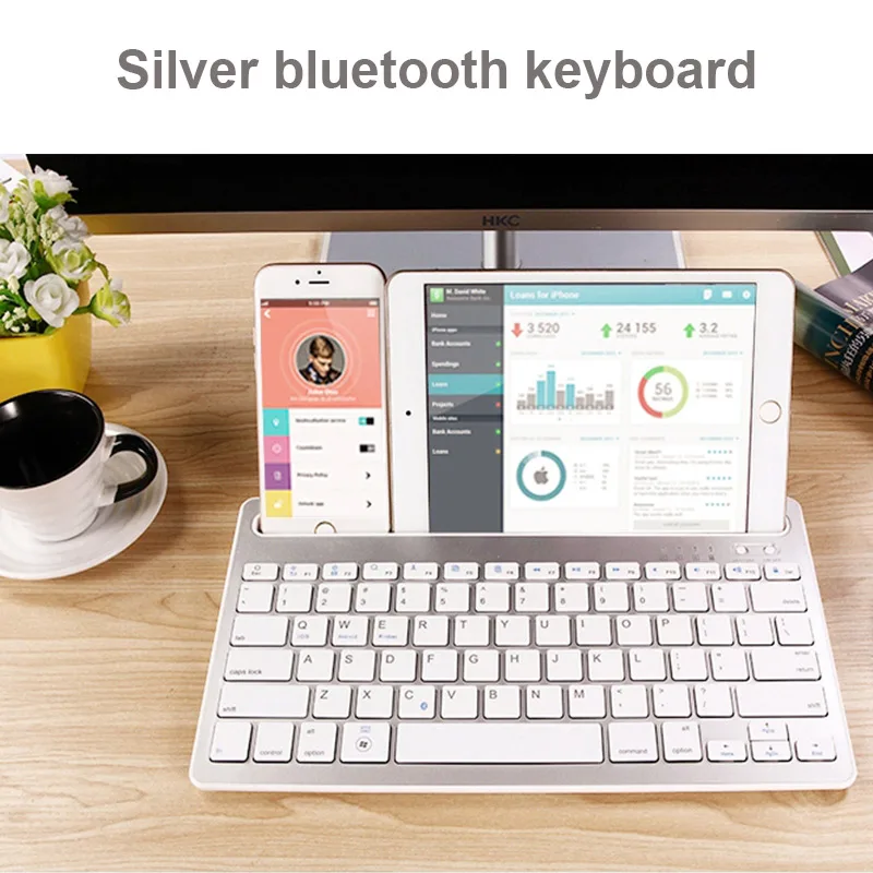 Новейшая модель; Портативный мини Беспроводной Bluetooth клавиатура для планшетных портативных смартфон Ipad Поддержка IOS Android Системы телефона, Универсальные наушники - Цвет: Серебристый