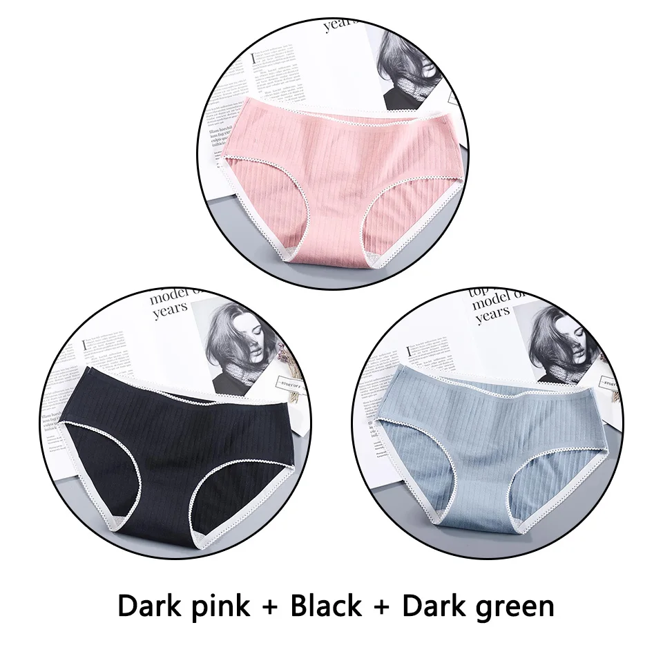 D-pink Black D-green 3 шт Бесшовные трусы хлопковые женские трусы нижнее белье средняя посадка сексуальное студенческое нижнее белье для девочек Однотонные мягкие удобные трусики - Цвет: D-pink Black D-green