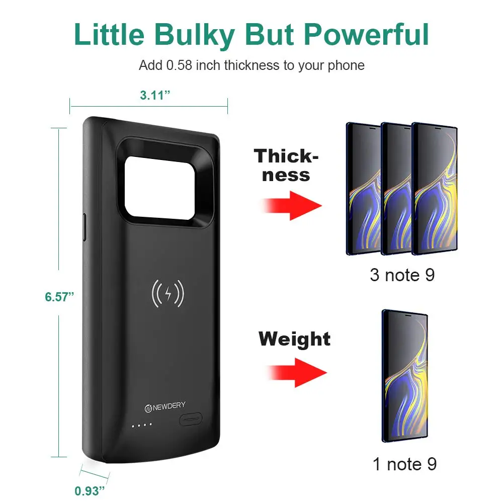 NEWDERY 10000mAh 배터리 케이스 삼성 note 9 S20 Plus Qi 무선 보조베터리 케이스 삼성 Galaxy S10 plus S20 + black