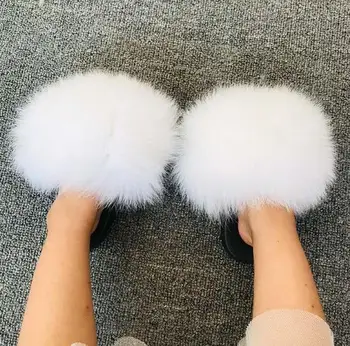 

Summer Kids Fur Slippers Fluffy Raccoon Fur Slides Furry Real Fox Fur Flip Flops Flat Children Rainbow Shoes Girls Fur Sandals