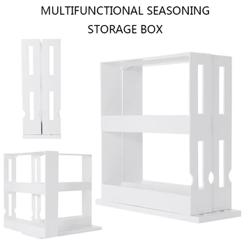 

1Set Slide White PP Cabinet Kitchen Storage Multifunction Rotating Jars Spice Rack Bottle Storage Rack Holder Organizer