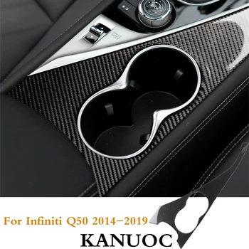 

High Quality Carbon Fiber Interior Water Cup Holder Panel Trim Cover For Infiniti Q50 2014-2019 Car Interior Sticker Accessories
